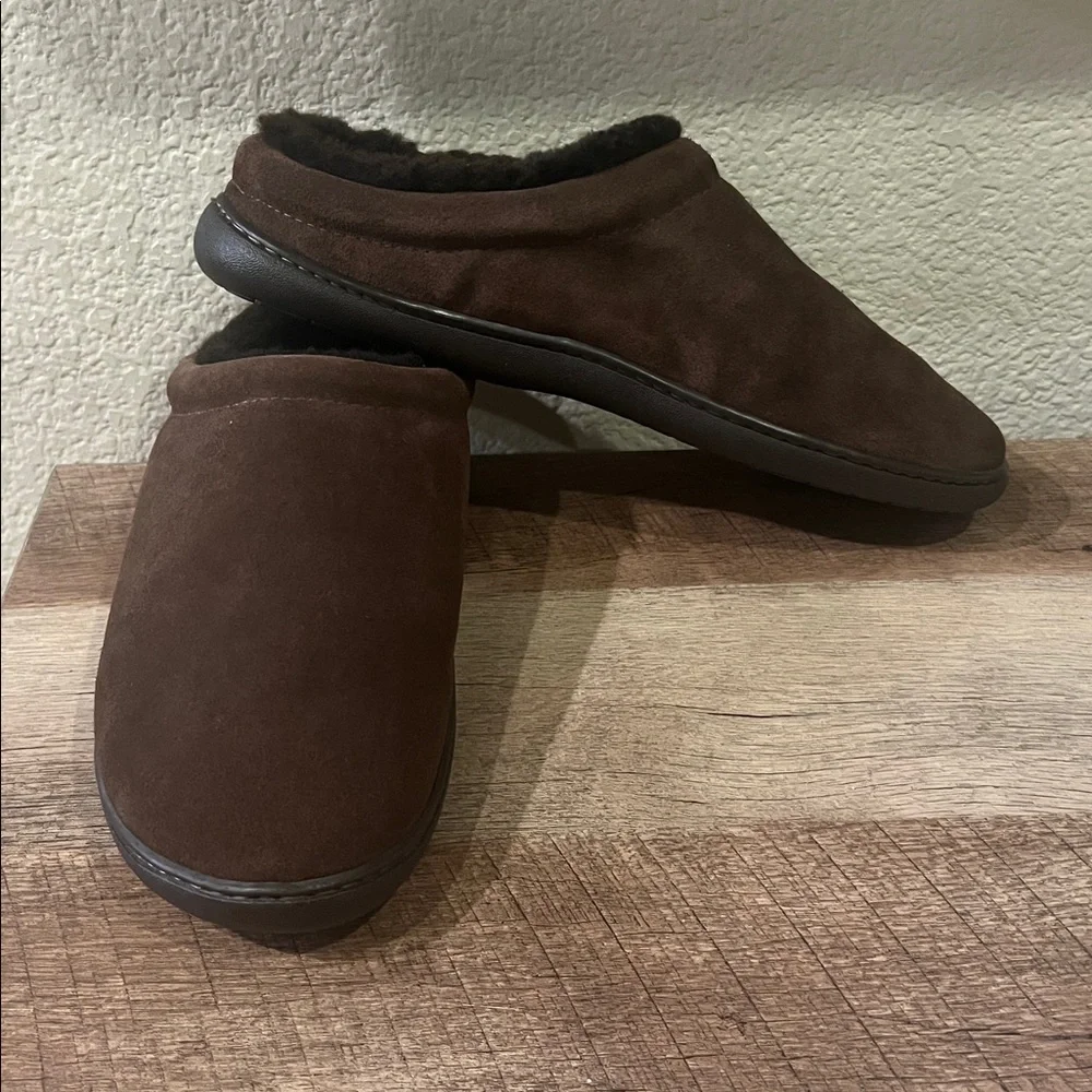 Lands' End Suede Shearling‎ Fur Clog Slippers, NWOT